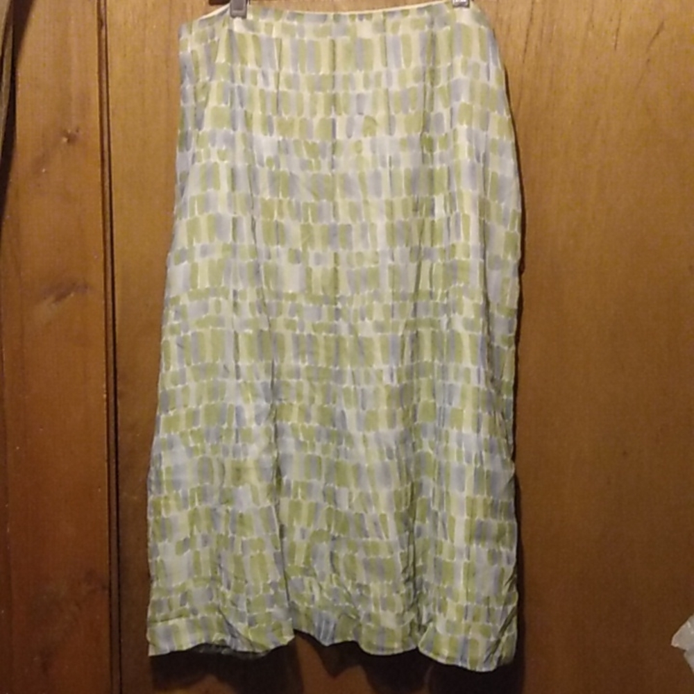 FLOWY FILMY ALL SiLK VINTAGE 90s Talbot's Sz 10 Artsy Print Semi Sheer Skirt